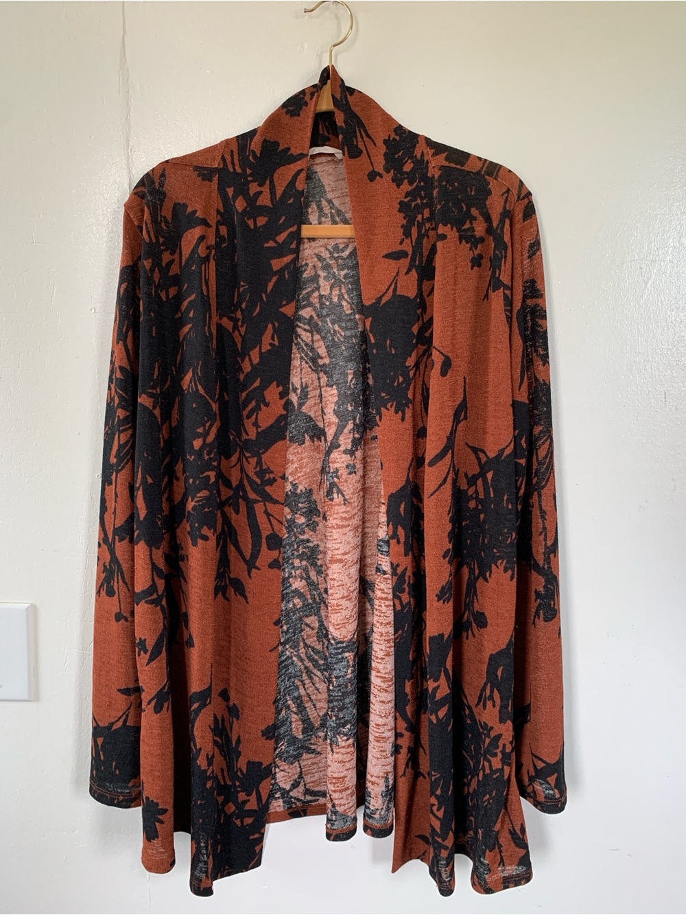 Soft Surroundings Rust and Black Floral Open-Front Cardigan